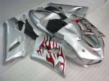 Carene Kawasaki ZX6R 2005-2006 - Argento Rosso Fiammas